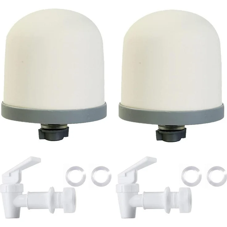 HUINING Keramikkuppel-Wasserfilter, 2er Set mit BPA-freiem Wasserhahn, Weiß, 3/4 Zoll Anschluss