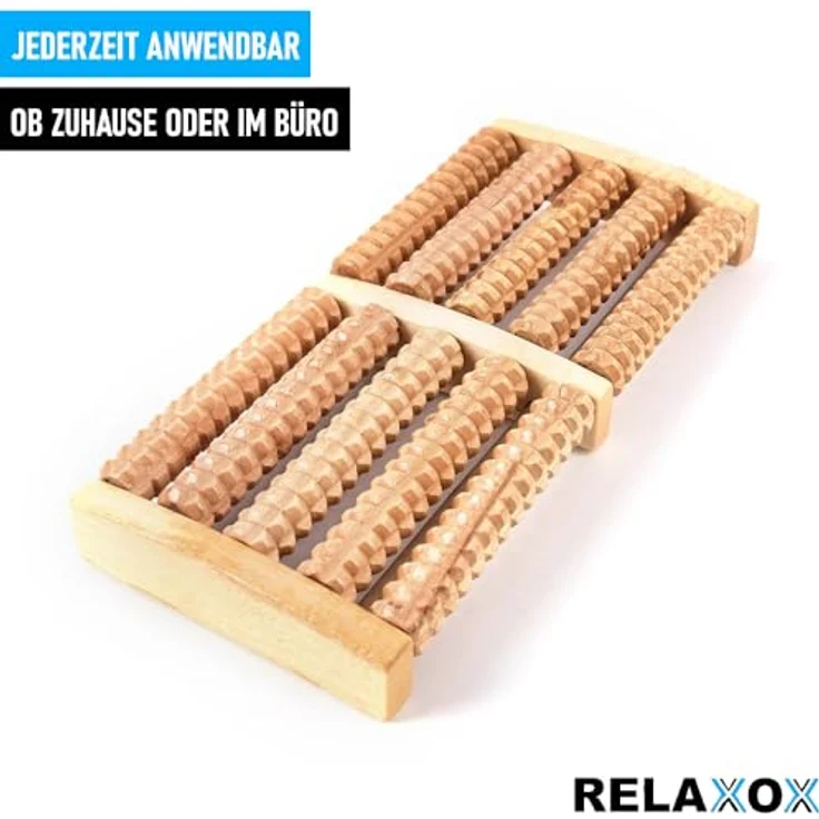 MAVURA RELAXOX Premium Fußmassageroller Holz Braun Fußmassagegerät - Entspannung auf Knopfdruck – Bild 3