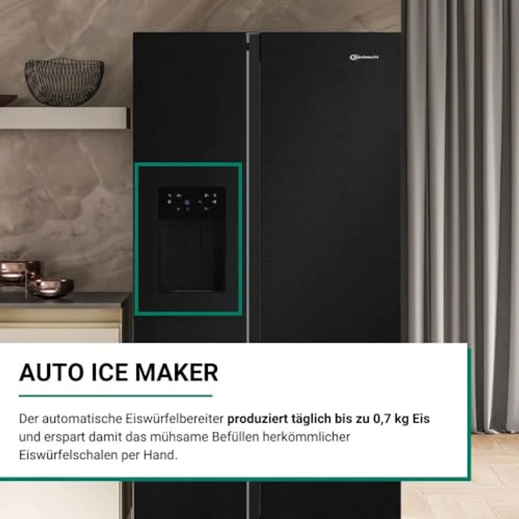 Bauknecht SBS IW E90 Black, Kühl-Gefrier-Kombination mit 375 l Kühlvolumen, No Frost-Funktion, Eiswürfelbereiter und Wasserspender – Bild 4