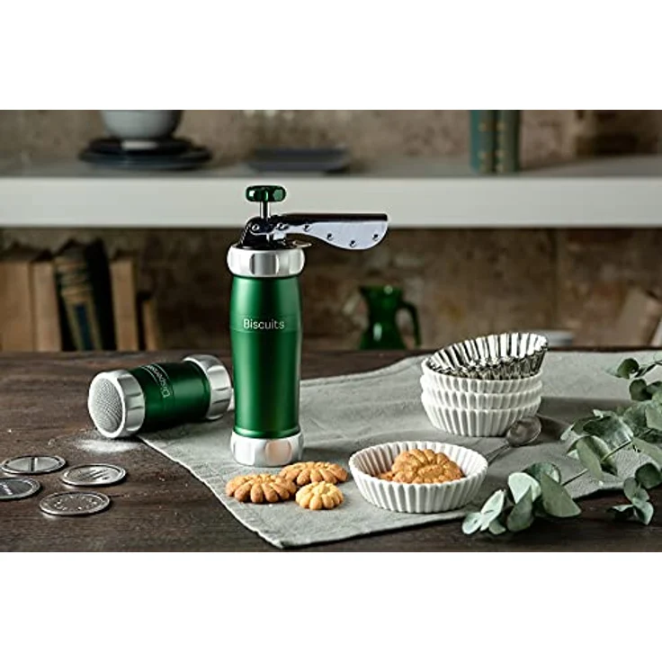 Marcato Biscuits Plätzchenpresse, Kochbesteck-Set mit 20 Schablonen, grün – Bild 4