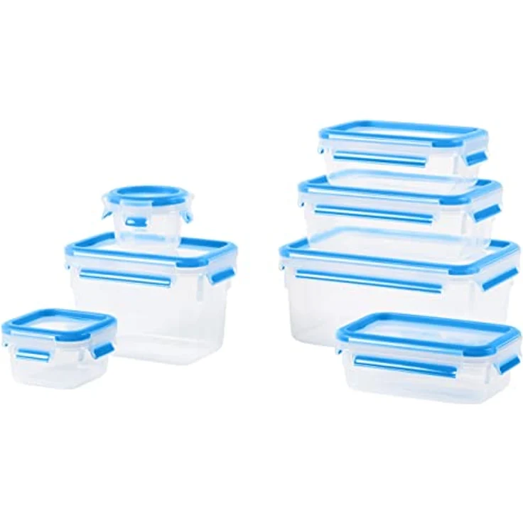 Emsa N10316 Clip & Close Frischhaltedosenset 7-teilig | Größen: 0.15L, 0.2L, 0.55L, 1L, 1.1L, 2L, 2.2 L| 100% dicht & hygienisch | Frischedichtung | BPA-frei | Blau – Bild 1