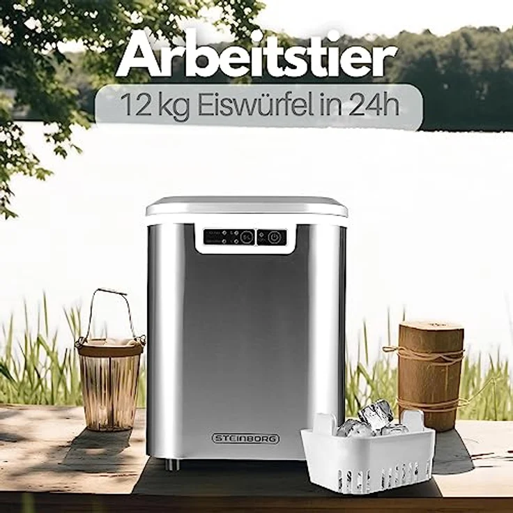 Steinborg SB-520 Eiswürfelmaschine, 12 kg in 24h, 2,2L, edelstahl – Bild 3