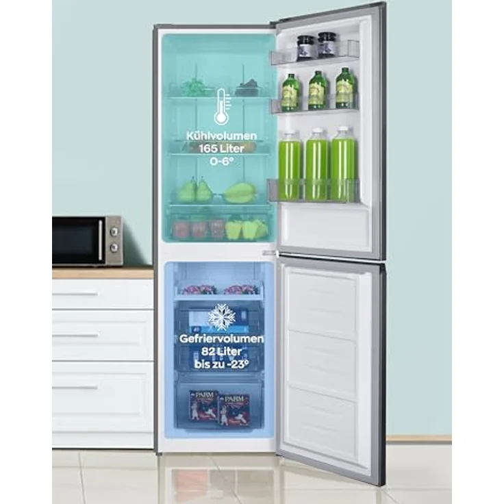 Heinrich´s HKS 3194, Kühlgefrierkombination mit 247L Gesamtvolumen, No Frost, 165L Kühlvolumen, 82L Gefriervolumen, leise 39 dB, Inox, Energieklasse D, LED Beleuchtung – Bild 4