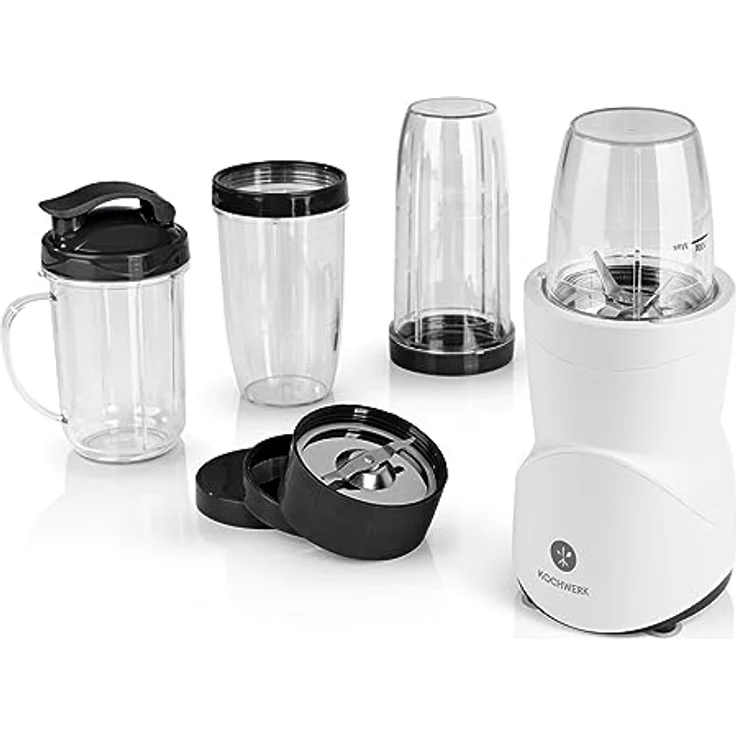 KOCHWERK Smoothie Maker 12-tlg | To-Go Deckel & 4 Mixbehälter | Weiß | Für Obst, Gemüse & Nüsse | Mit Ice-Crush Funktion – Bild 5