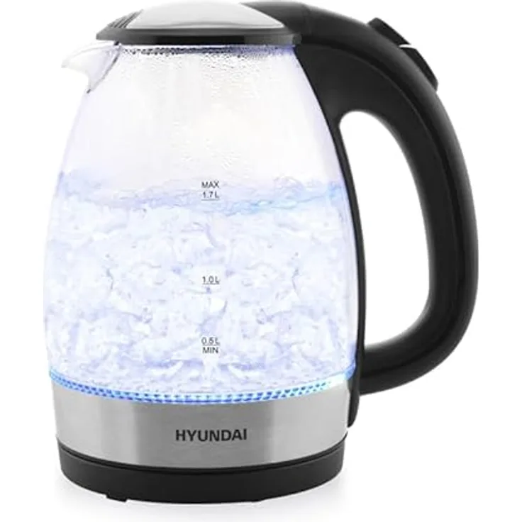 HYUNDAI ELECTRONICS VK741 Glas Wasserkocher I 1.7 L I 2200 W I Innenbeleuchtung I Wasserstandanzeige