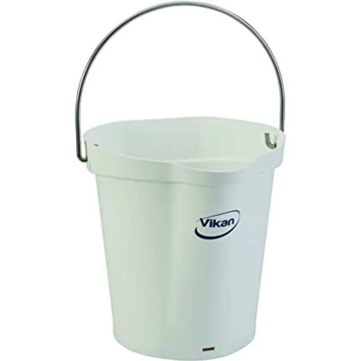Vikan 56865 Durable Polypropylene Hygiene Bucket/Pail, Stainless Steel Handle, 12 Litre, White