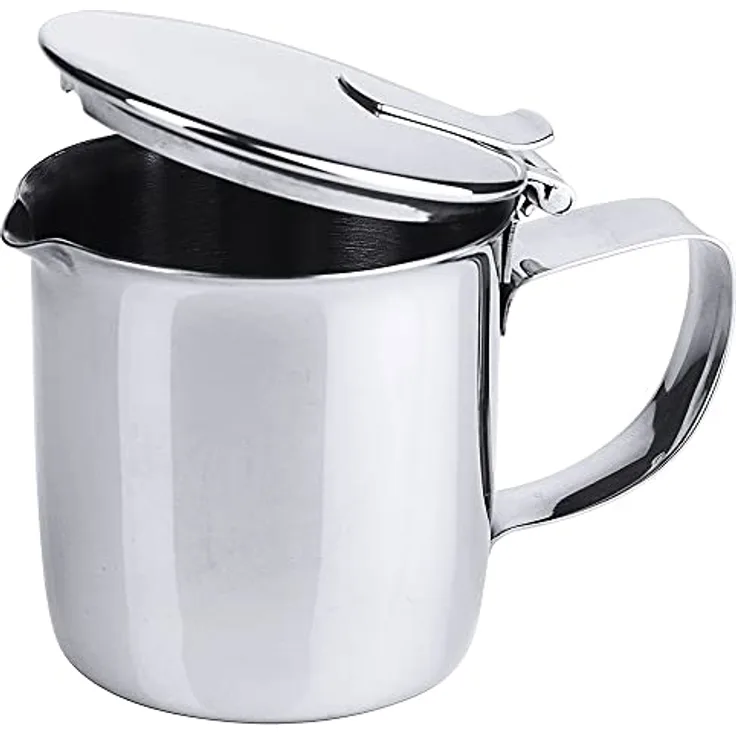Contacto Edelstahl Sahnekännchen 15 cl mit Deckel Silber, hochglänzend und schwere Qualität