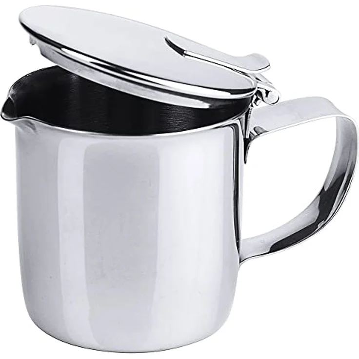 Contacto Edelstahl Sahnekännchen 15 cl mit Deckel Silber, hochglänzend und schwere Qualität