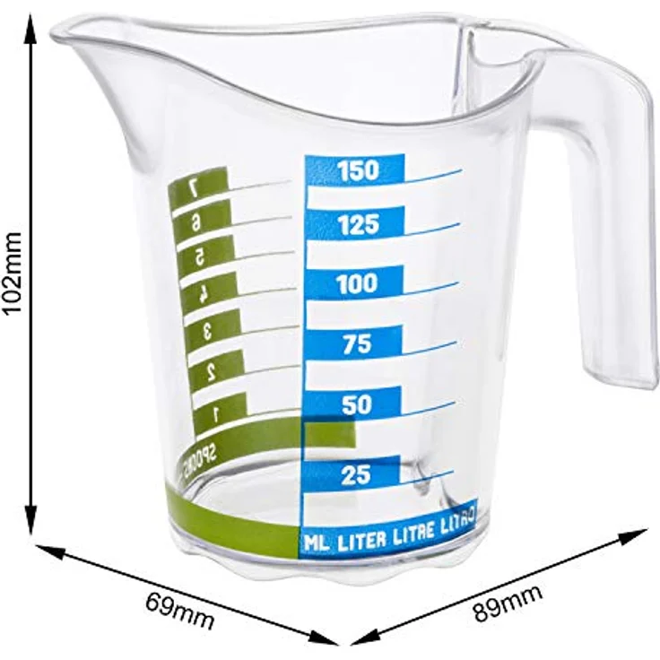 Rotho Domino Messbecher 0.15 l, Kunststoff (BPA-frei), Transparent mit Skala, 0.15 Liter (10,2 x 6,9 x 8,9 cm) – Bild 5