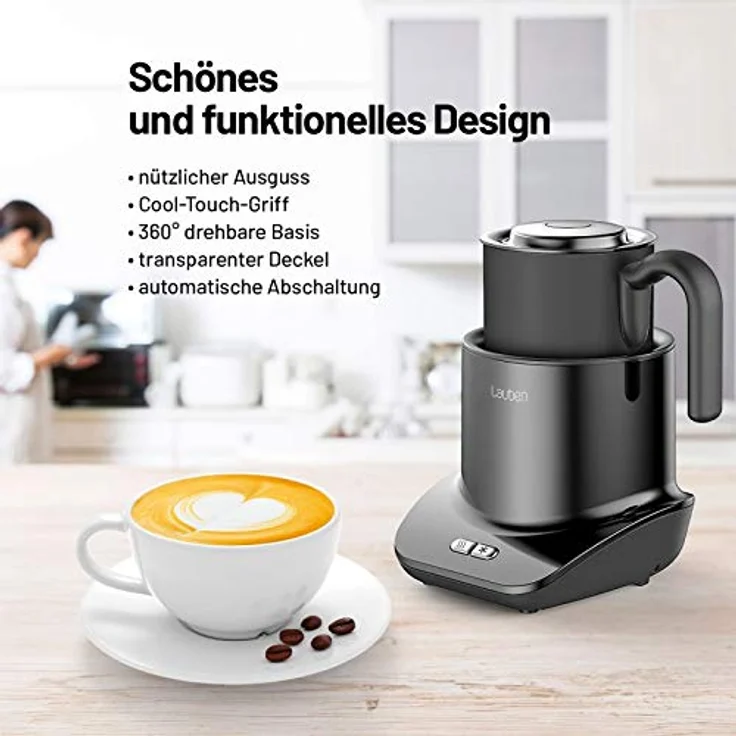 Lauben Milk Frother 550BC Milchaufschäumer Elektrisch 150ml/300ml, Automatische Milchschäumer für Kaffee Cappucino Latte, 500W, Spülmaschinengeeignet, Edestahl Milchaufschäumer, Erhitzen bis 65° – Bild 2