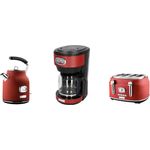 Westinghouse Retro Frühstücksset, 4-Schlitz Toaster, 1750 W, 1,7 L Wasserkocher, Filterkaffeemaschine in Rot