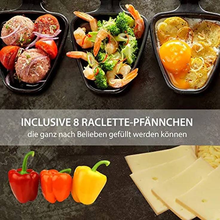 Syntrox Germany RAC-1350W-Waadt 4 in 1 Raclette Grill Fondue Heißer Stein für 8 Personen, Edelstahl Design – Bild 4