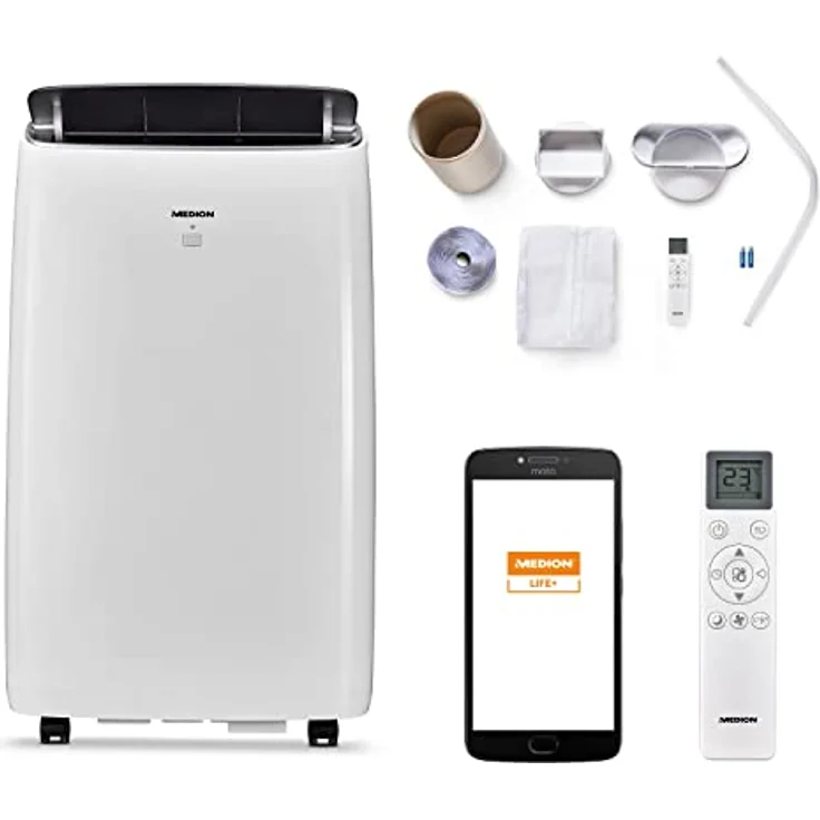 MEDION X960HS mobile Klimaanlage mit Abluftschlauch, 9.600 BTU, bis 32qm, 4in1, App Steuerung, leise, Schlafmodus, Staubfilter – Bild 1