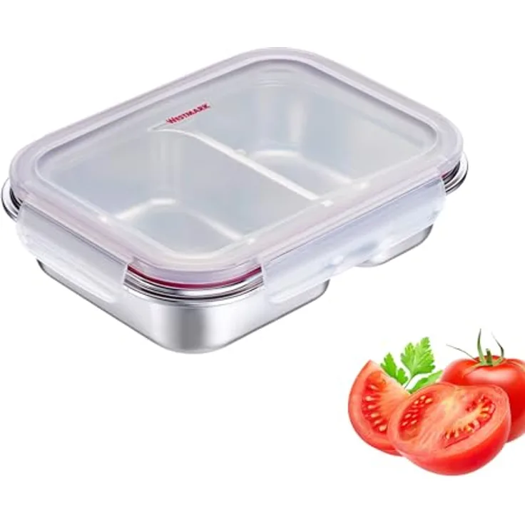 Westmark Edelstahl Lunchbox – Auslaufsichere, mikrowellen- und ofenfeste Bento Box, BPA-frei, Silber, geteilt 450 + 280 ml