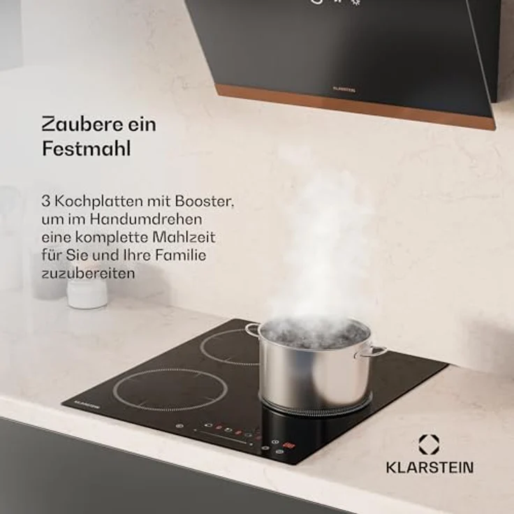 Klarstein Induktions-Kochfeld CP4-KL-DLT-45-Bl, Kochfelder mit Abzugshaube Induktion Hob 3 Zonen, schwarz – Bild 2