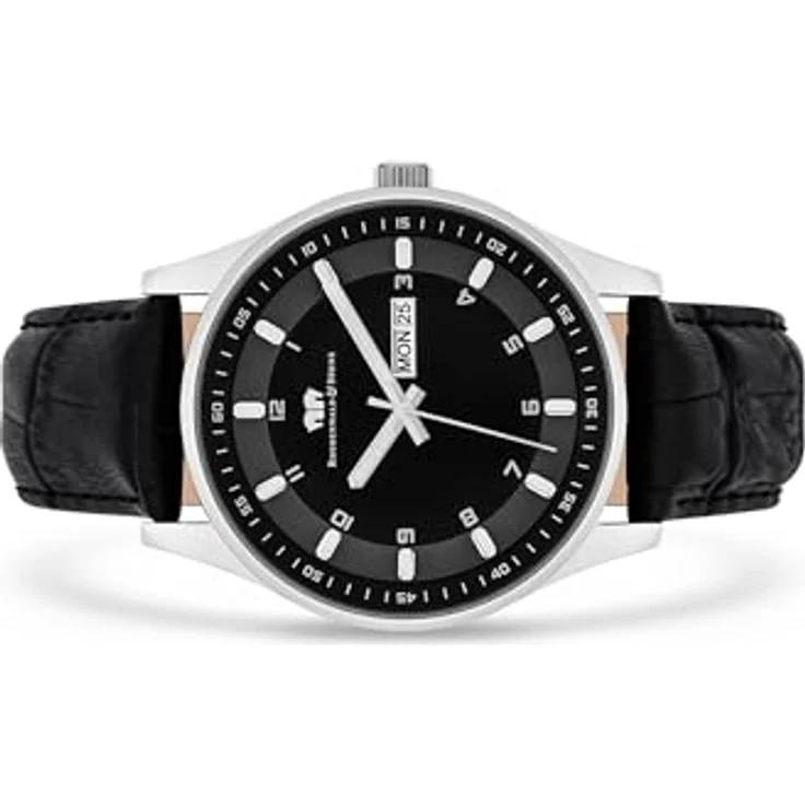 Rhodenwald & Söhne Couragian Herrenuhr Quarzuhr Edelstahl Silber/schwarz 5 ATM Präzisions-Quarzwerk Echtlederarmband schwarz – Bild 5