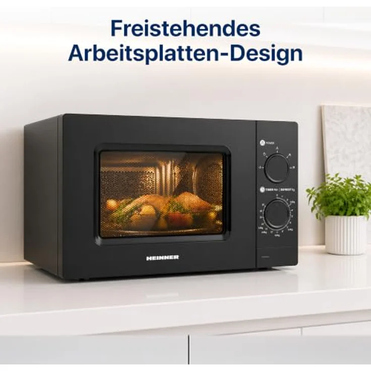 Heinner HMW-MD20MBK Freistehende Mikrowelle, 20 L, 700 W, 5 Leistungsstufen, Mechanische Steuerung, Timer, Auftaufunktion, Schwarz – Bild 9