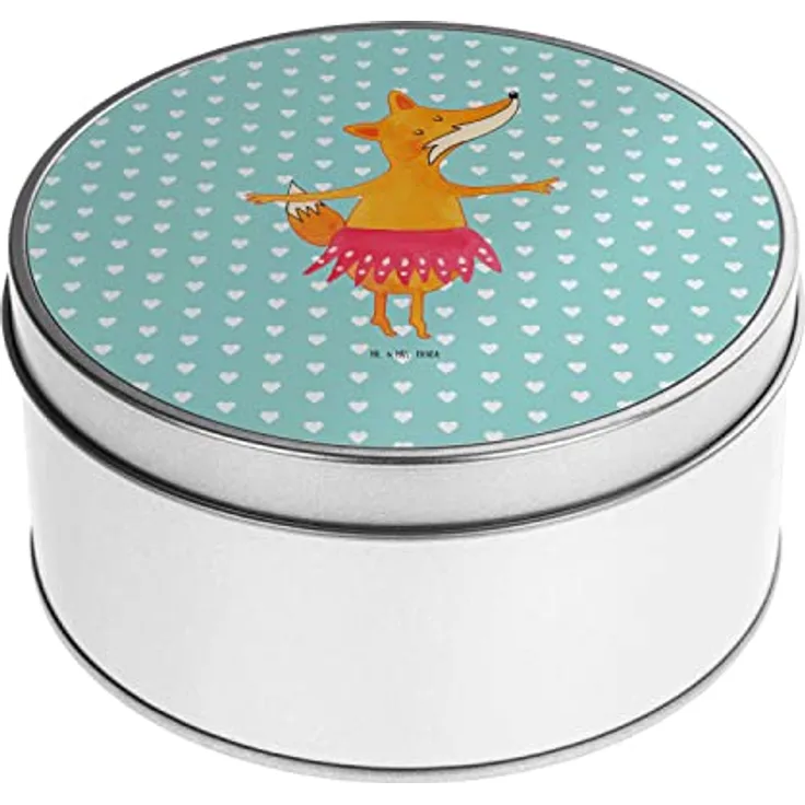 Mr. & Mrs. Panda Blechdose rund Fuchs Ballerina - Türkis Pastell - Vorratsdose mit Deckel, Metallboxen