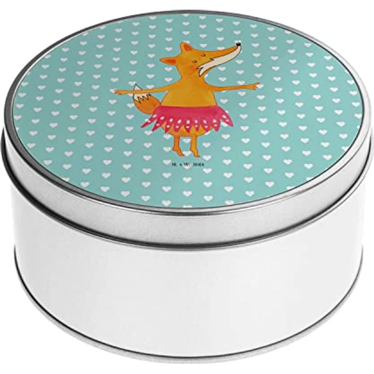 Mr. & Mrs. Panda Blechdose rund Fuchs Ballerina - Türkis Pastell - Vorratsdose mit Deckel, Metallboxen – Bild 1