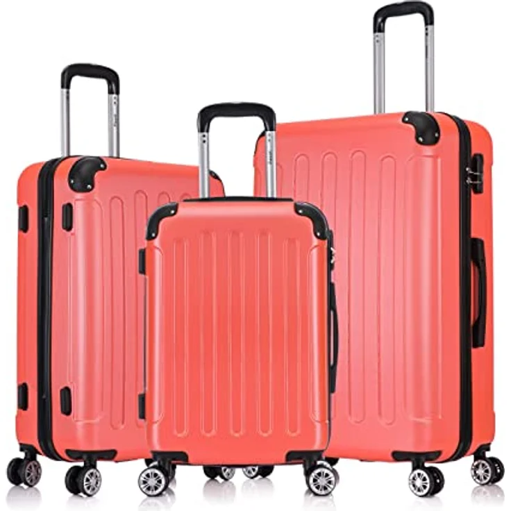 Flexot® F-2045 Koffer, Hartschale (3tlg. Set, Neon-Orange) Zwillingsrollen Suitcase Reisekoffer – Bild 1