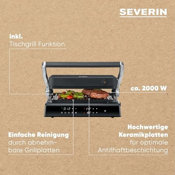 SEVERIN SEVINI Comfort digitaler Sandwich-Maker, keramikbeschichtet, Indoor-Grill bis 230°C, 1.800 W, schwarz – Bild 4