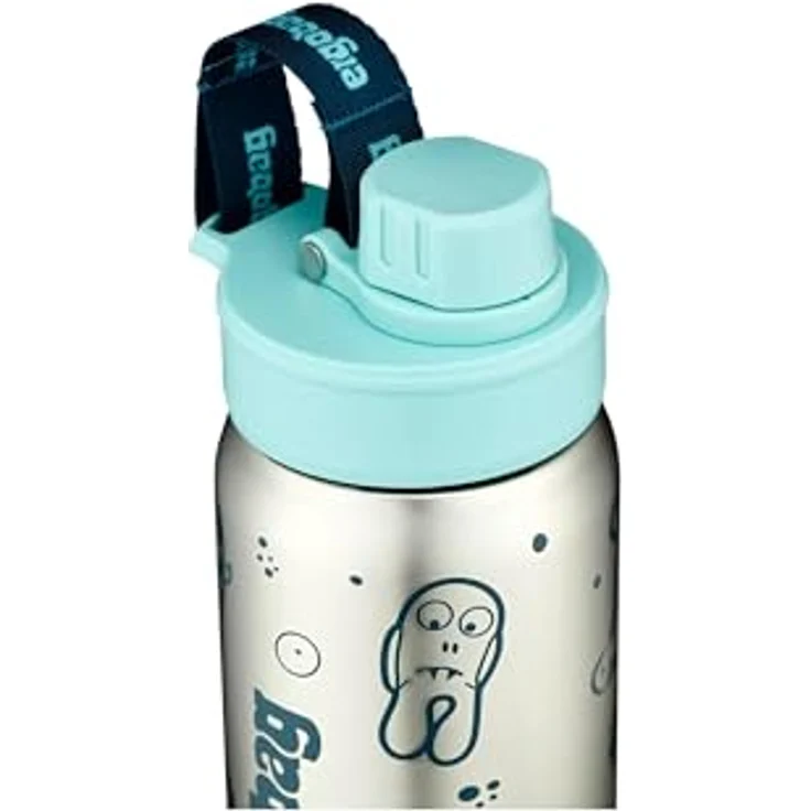 ergobag Trinkflasche aus Edelstahl, auslaufsichere 0,5 l Flasche mit Namensschild, Petrol – Bild 4