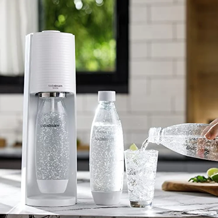 SodaStream Wassersprudler Terra White Value Pack x2 mit 2 geschmolzenen Flaschen, spülmaschinenfest, 1 Liter und 1 CO2-Zylinder Quick Connect zum Gasieren von bis zu 60 l, 2270215, Weiß Matt – Bild 3