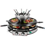 ProfiCook Raclette PC-RG/FD 1245, 2in1 elektrischer Raclette Tischgrill mit Fondue Set für 8 Personen, Naturstein, 1900 W