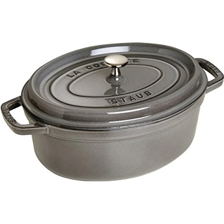 Staub 1102318 Cocotte-Bräter, oval mit Deckel 23 cm, 2,35 L, mit mattschwarzer lierung im Inneren des Topfes, graphitgrau – Bild 2