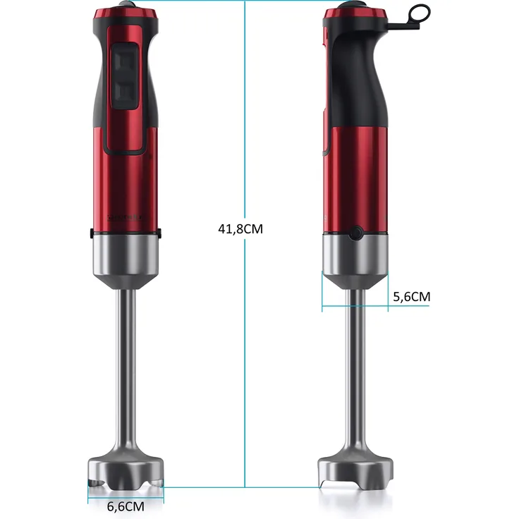 Arendo Stabmixer 1000W, Edelstahl Pürierstab in Rot, Handmixer mit Becher, stufenlose Regelung, DC Motor, Stabmixer, Rot