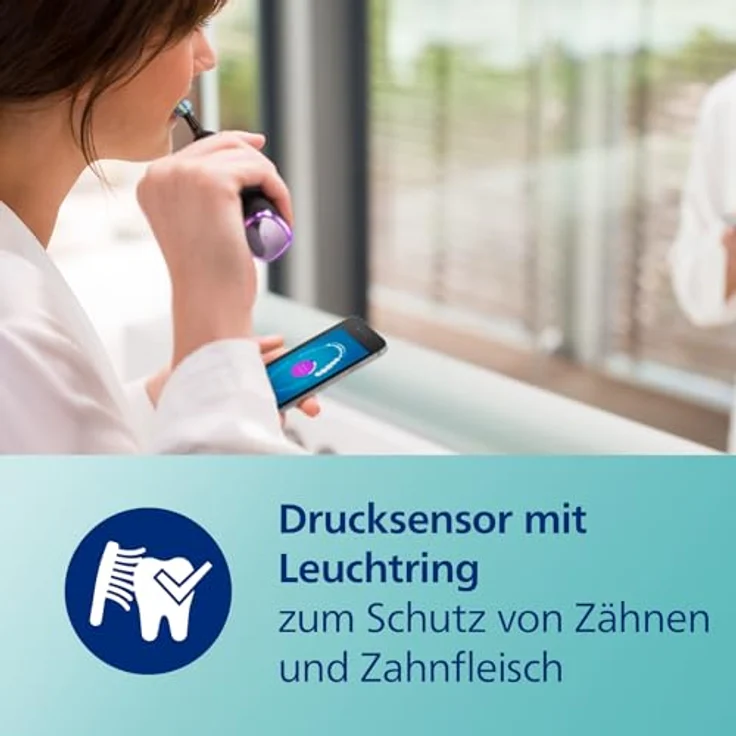 Philips Sonicare DiamondClean Smart 9400 elektrische Zahnbürste, Schallzahnbürste mit App, Drucksensor, Bürstenkopferkennung, 4 Putzmodi und 3 Intensitätsstufen, Schwarz – Bild 4