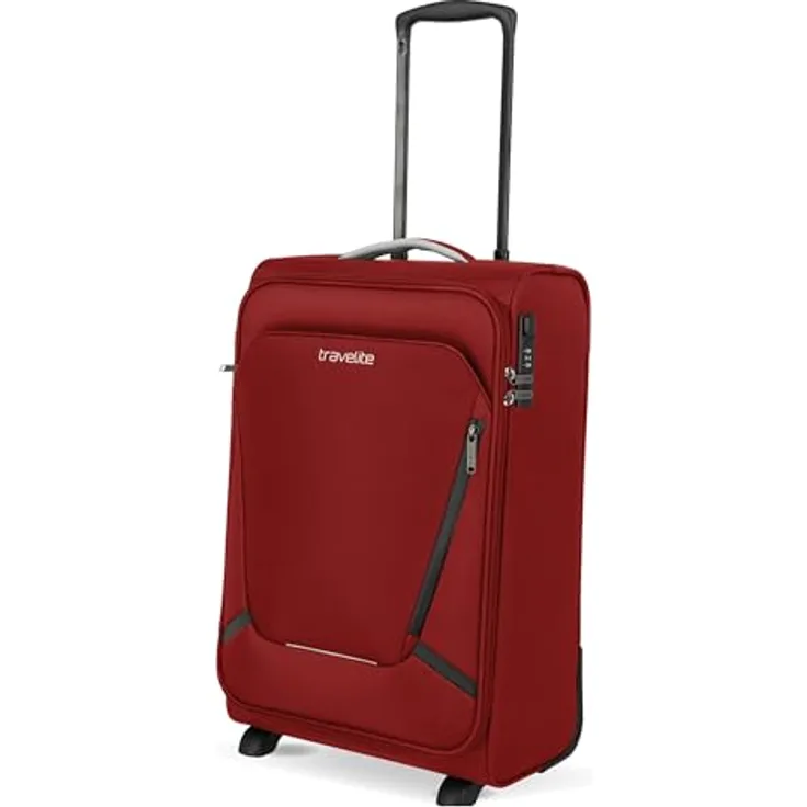 Travelite Jetpack Handgepäck Koffer, 55x35x23 cm, 40 l, 2,2 kg, rot, mit integriertem Zahlenschloss und Aufsteckfunktion für Air France, KLM + ITA