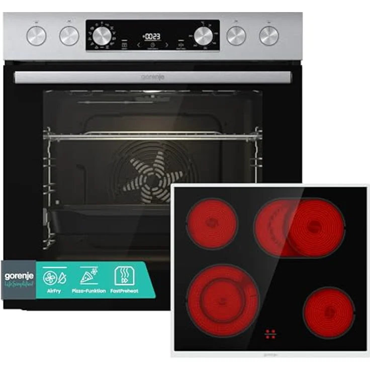 Gorenje Einbauherd-Set Heißluft Inox Set 4, 77L Backofen mit Glaskeramik-Kochfeld, ExtraSteam, EcoClean, AirFry, PizzaMode, PerfectGrill, GentleClose & Open, Teleskopauszüge, Inox-Look – Bild 1