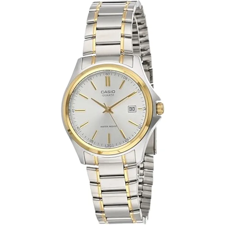 Casio MTP1183G-7A Herren Uhr, Edelstahl mit Faltschließe, japanisches Quarzuhrwerk, Datum, wasserdicht 30 m