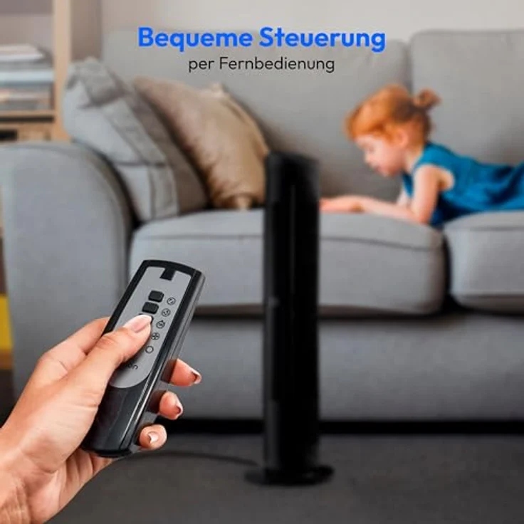 MEDION Turmventilator mit Fernbedienung (3 leise Geschwindigkeitsstufen, 45 Watt Leistung, Timer, zuschaltbare Schwenkfunktion - Oszillation, MD10319) schwarz – Bild 2