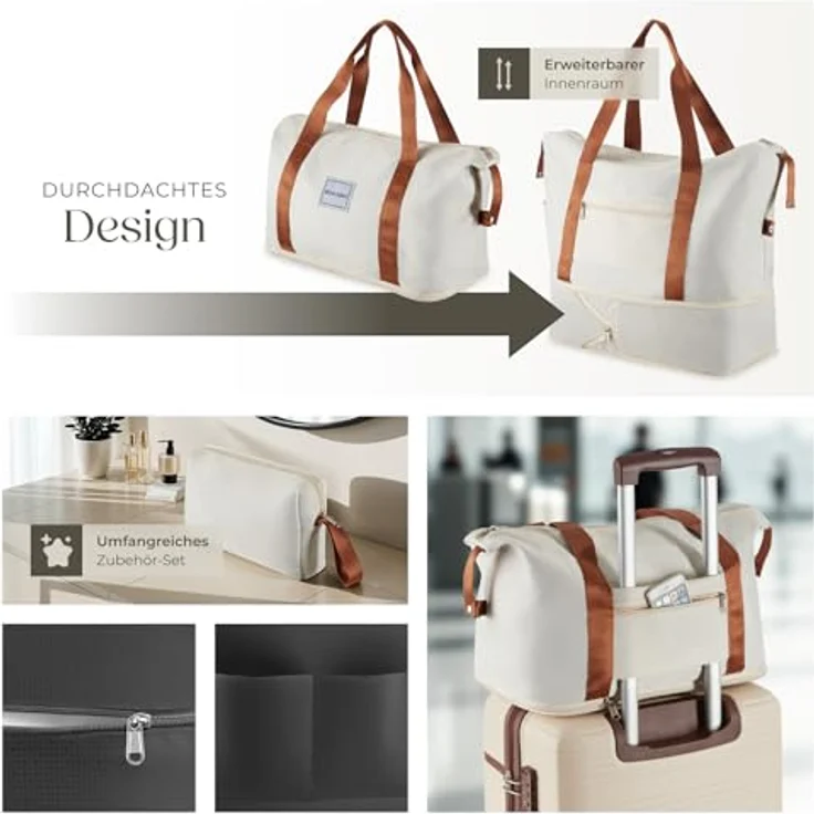 tectake® 13-TLG. Koffer Set mit Reisetasche, Koffer & Trolleys, Hartschalenkoffer mit TSA Schloss - Creme, ideal für Vielflieger & Businessreisen – Bild 5