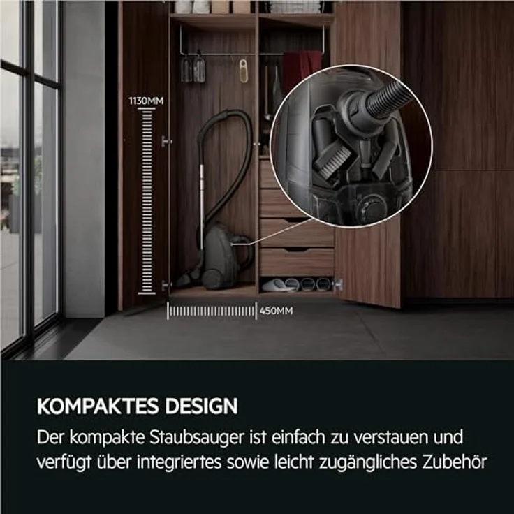 AEG Bodenstaubsauger CLEAN 5000 (AB51C1DB), 750 W, mit Beutel, starke Saugkraft, integriertes Zubehör, neue AllFloor-Bodendüse – Bild 6