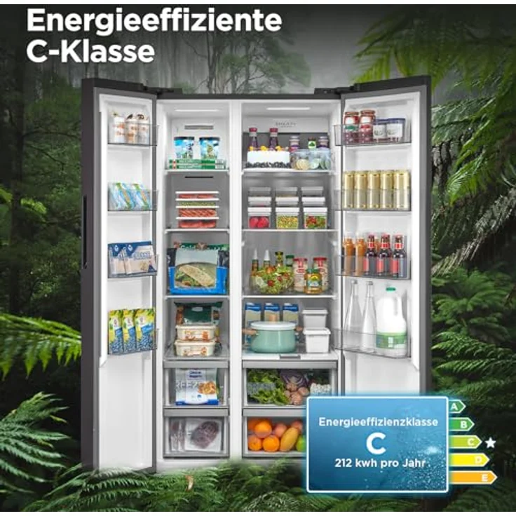 Midea MDRS791MIC28 Side-by-Side Kühl-/Gefrierkombination/No Frost/WiFi-Steuerung/Inverter Compressor/176,5 cm hoch/379 L Kühlen/219 L Gefrieren/Doppelte Steuerung/SuperCool/37dB, Jazz Schwarz – Bild 2