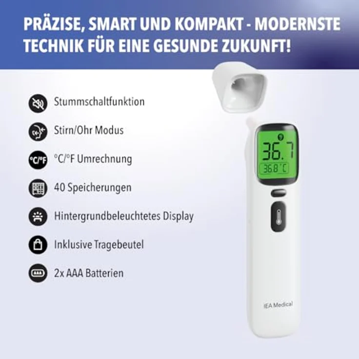 IEA Medical Infrarot-Fieberthermometer AOJ-20A, berührungslose Temperaturmessung mit Fieberalarm und Speicherfunktion – Bild 4