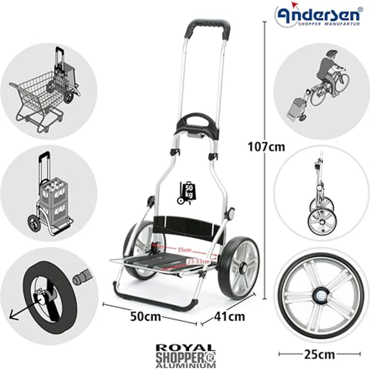 ANDERSEN Einkaufstrolley - Royal Shopper Folke blau 61 L Freizeit, Handwagen, Thermo, Aluminium, klappbar, Kugellagerrad – Bild 2