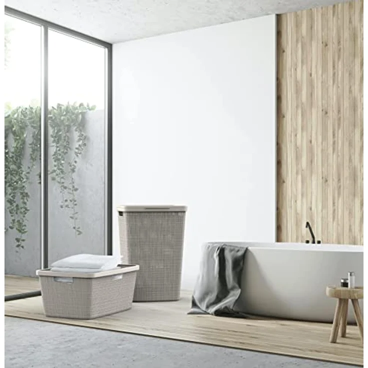 Curver Wäschekorb Jute 46 l, Grau, 70% recycelbar, mit 4 Griffen für einfachen Transport – Bild 2