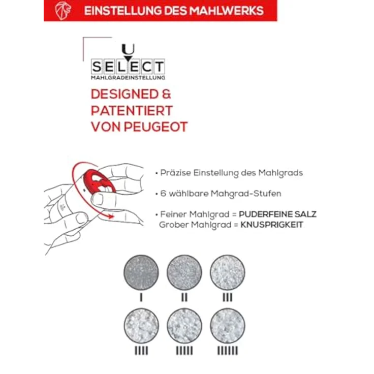 PEUGEOT Salzmühle Maestro 10 cm, Andenrosa Salz inklusive, Einstellung U'Select Z, Edelstahl, Graphit – Bild 3