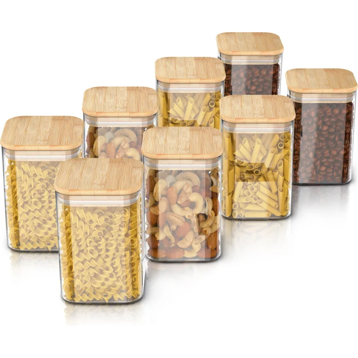 Arendo Vorratsgläser, 8er Set Borosilikatglas 1,65 L mit Bambusdeckel, luftdicht, mikrowellengeeignet, hitzebeständig