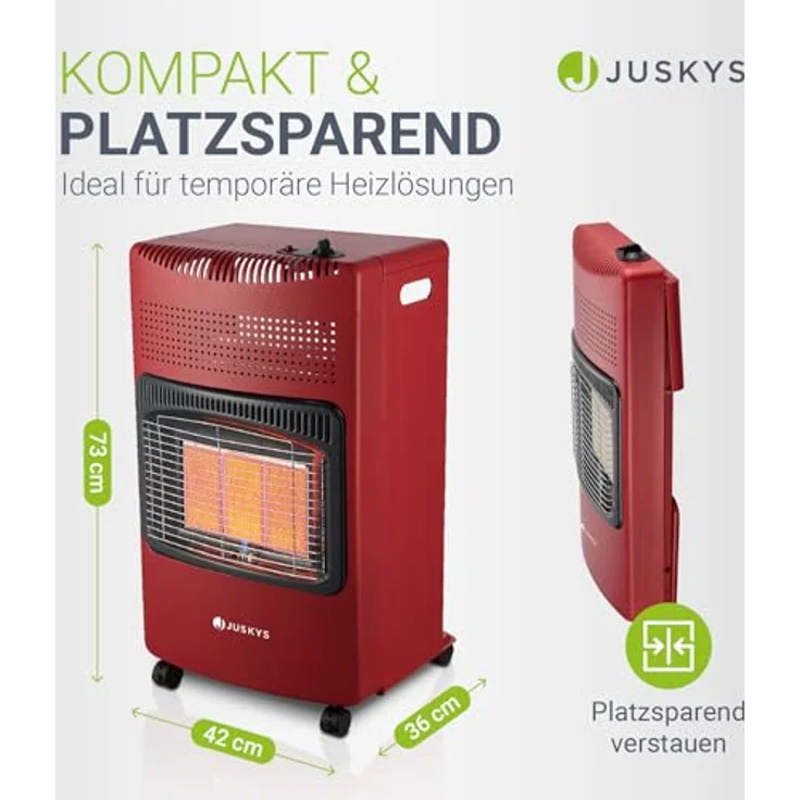 Juskys Heizstrahler GS42US, 4200 W Infrarot-Gasheizung mit 3-Stufen-Wärme-Regler, rot, mobiler Gasheizer mit Sicherheitsstandards – Bild 4