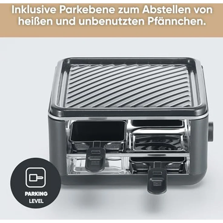 SEVERIN Mini Raclette-Grill für 4 Personen, Black Line, 800W Leistung, mit extra tiefen antihaftbeschichteten Pfännchen – Bild 4