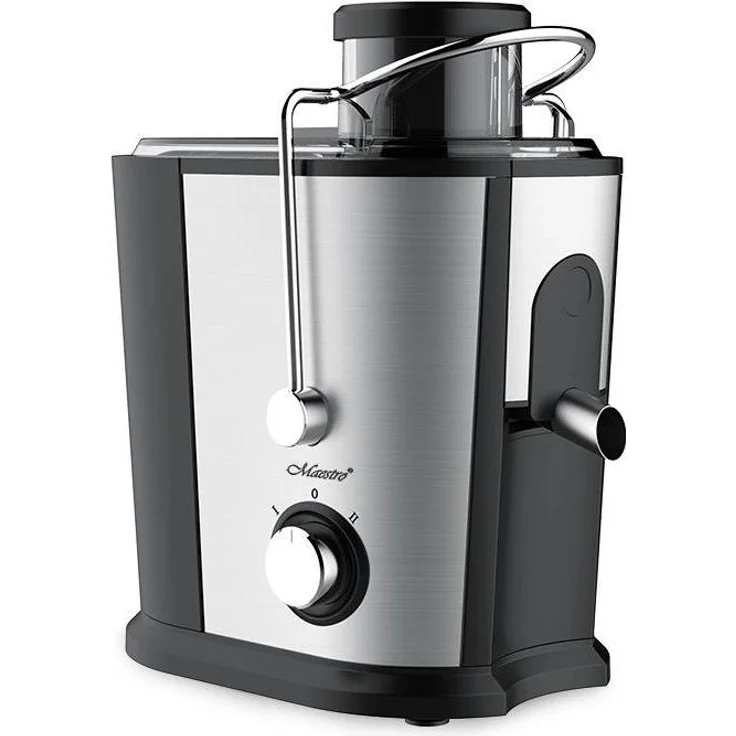 Maestro MR-802, 700W Entsafter mit zwei Geschwindigkeitsstufen, schwarz-silber, 0,35 l Saftcontainer, 1,2 l Tresterbehälter