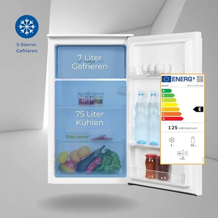 Exquisit Kühlschrank KS5117-3-010E weiss | Nutzinhalt: 82 L | Mit Gefrierfach | 3-Sterne-Gefrieren | LED – Bild 2