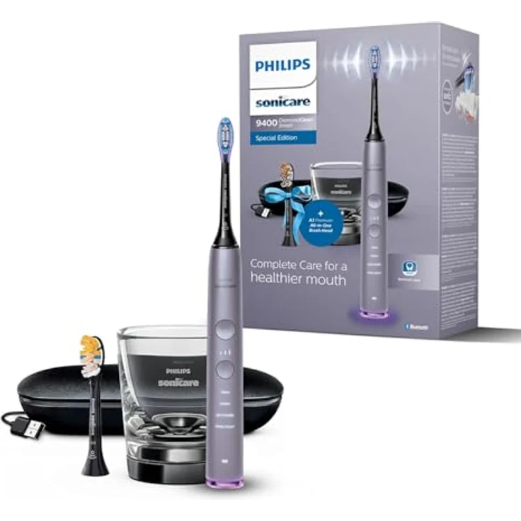 Philips Sonicare DiamondClean 9400 Elektrische Zahnbürste mit App, vernetztes Putzen, Drucksensor, intelligente Bürstenkopferkennung, 4 Putzprogramme, 3 Intensitätsstufen, grau – Bild 1