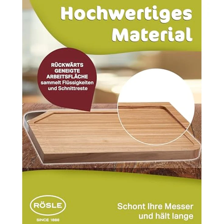 RÖSLE 15033 Schneidbrett mit Edelstahlgriff, Holz, Natur, 48 x 32 x 3 cm – Bild 6