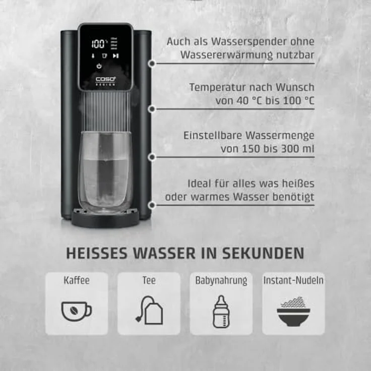 Caso Wasserkocher 1896 HW 616 Turbo, 2600 Watt, 7 Temperatureinstellungen, 2,5 Liter Wassertank, Edelstahlheizelement – Bild 4